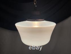 REWIRED Vtg Art Deco Copper Pendant Light White Milk Glass Schoolhouse Large 15