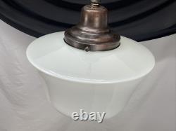 REWIRED Vtg Art Deco Copper Pendant Light White Milk Glass Schoolhouse Large 15
