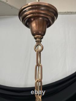 REWIRED Vtg Art Deco Copper Pendant Light White Milk Glass Schoolhouse Large 15