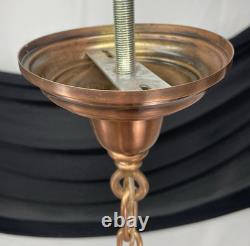 REWIRED Vtg Art Deco Copper Pendant Light White Milk Glass Schoolhouse Large 15