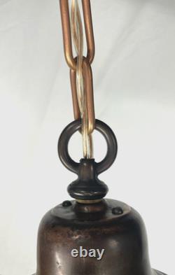 REWIRED Vtg Art Deco Copper Pendant Light White Milk Glass Schoolhouse Large 15