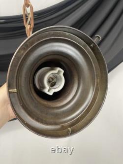 REWIRED Vtg Art Deco Copper Pendant Light White Milk Glass Schoolhouse Large 15