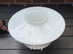 REWIRED Vtg Art Deco Copper Pendant Light White Milk Glass Schoolhouse Large 15