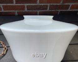 REWIRED Vtg Art Deco Copper Pendant Light White Milk Glass Schoolhouse Large 15