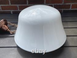 REWIRED Vtg Art Deco Copper Pendant Light White Milk Glass Schoolhouse Large 15