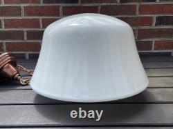 REWIRED Vtg Art Deco Copper Pendant Light White Milk Glass Schoolhouse Large 15