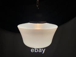 REWIRED Vtg Art Deco Copper Pendant Light White Milk Glass Schoolhouse Large 15