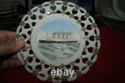 RMS Olympic Milk Glass Souvenir Plate Titanic White Star Line Interest