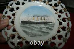 RMS Olympic Milk Glass Souvenir Plate Titanic White Star Line Interest