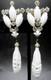 Robert Sorrell Originals Carved White Milk Glass Dangling Clip Earrings