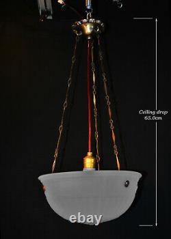 Rare 1930s Art Deco Opaline Jefferson moonstone milk glass pendant light fixture