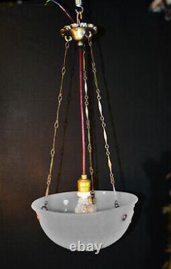 Rare 1930s Art Deco Opaline Jefferson moonstone milk glass pendant light fixture