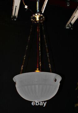 Rare 1930s Art Deco Opaline Jefferson moonstone milk glass pendant light fixture