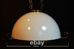 Rare 1930s Art Deco Opaline moonstone milk glass & bronze pendant light fixture