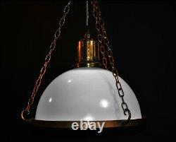 Rare 1930s Art Deco Opaline moonstone milk glass & bronze pendant light fixture