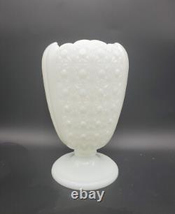 Rare 1950s Fenton Cupped Daisy Button White Milk Glass Footed Vase Vintage 8.5H