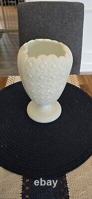 Rare 1950s Fenton Cupped Daisy Button White Milk Glass Footed Vase Vintage 8.5H