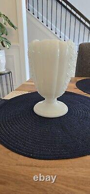 Rare 1950s Fenton Cupped Daisy Button White Milk Glass Footed Vase Vintage 8.5H