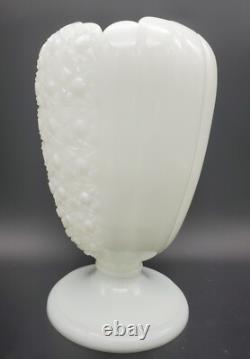 Rare 1950s Fenton Cupped Daisy Button White Milk Glass Footed Vase Vintage 8.5H