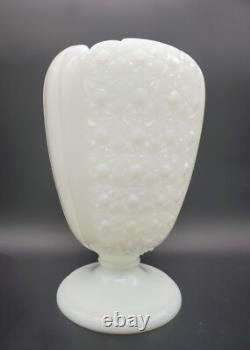 Rare 1950s Fenton Cupped Daisy Button White Milk Glass Footed Vase Vintage 8.5H