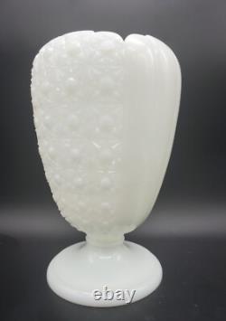 Rare 1950s Fenton Cupped Daisy Button White Milk Glass Footed Vase Vintage 8.5H