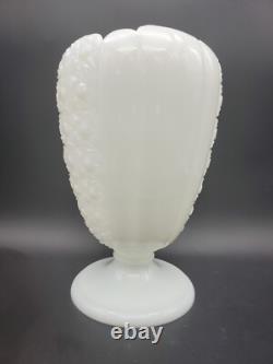 Rare 1950s Fenton Cupped Daisy Button White Milk Glass Footed Vase Vintage 8.5H