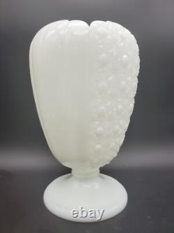 Rare 1950s Fenton Cupped Daisy Button White Milk Glass Footed Vase Vintage 8.5H