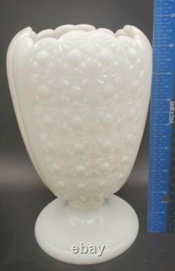 Rare 1950s Fenton Cupped Daisy Button White Milk Glass Footed Vase Vintage 8.5H