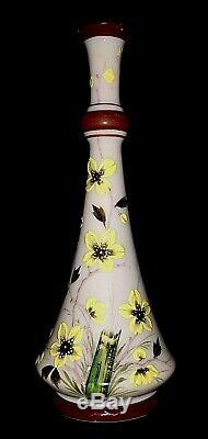 Rare Antique Harrach Bohemian Art Nouveau Opal Milk White Glass Enameled Vase
