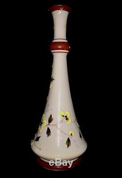 Rare Antique Harrach Bohemian Art Nouveau Opal Milk White Glass Enameled Vase