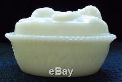 Rare Antique Moses In The Bulrushes Covered Dish White Milk Glass
