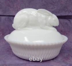 Rare Antique White Milk Glass Jack Rabbit Bunny Covered Dish Flaccus 1880-1890s