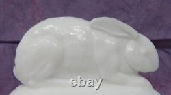 Rare Antique White Milk Glass Jack Rabbit Bunny Covered Dish Flaccus 1880-1890s