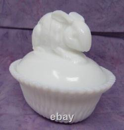 Rare Antique White Milk Glass Jack Rabbit Bunny Covered Dish Flaccus 1880-1890s