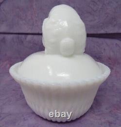 Rare Antique White Milk Glass Jack Rabbit Bunny Covered Dish Flaccus 1880-1890s