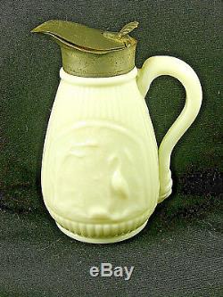 Rare Antique White Opaque / Milk Glass Molasses Jug / Syrup STORK & SWAN
