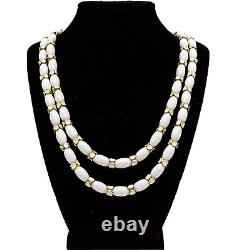 Rare Crown Trifari White Milk Glass Double Strand Necklace