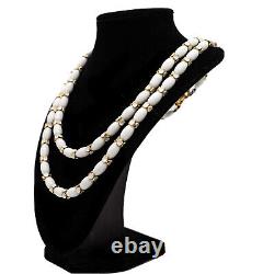 Rare Crown Trifari White Milk Glass Double Strand Necklace