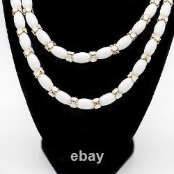 Rare Crown Trifari White Milk Glass Double Strand Necklace