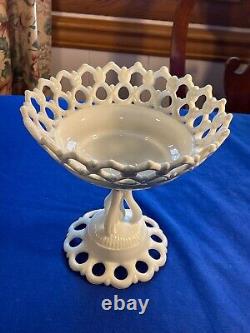 Rare Eapg 8 5/8 Atterbury Milk Glass Tall Compote Lacy-edge Dancing Sailor Exc