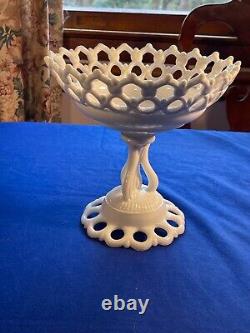 Rare Eapg 8 5/8 Atterbury Milk Glass Tall Compote Lacy-edge Dancing Sailor Exc