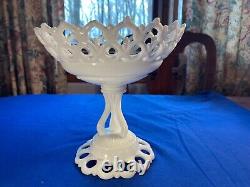 Rare Eapg 8 5/8 Atterbury Milk Glass Tall Compote Lacy-edge Dancing Sailor Exc