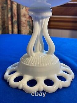 Rare Eapg 8 5/8 Atterbury Milk Glass Tall Compote Lacy-edge Dancing Sailor Exc