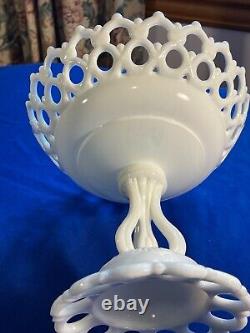 Rare Eapg 8 5/8 Atterbury Milk Glass Tall Compote Lacy-edge Dancing Sailor Exc