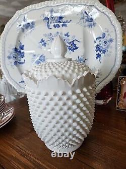 Rare Fenton 11× 7 Hobnail Milk Glass Cookie Jar