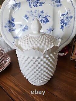 Rare Fenton 11× 7 Hobnail Milk Glass Cookie Jar