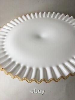 Rare Fenton Gold Crest Milk Glass Pedestal Cake Stand Plate Approximately 13x5