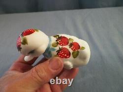 Rare Fenton Painted Satin Milk Glass Duck Figurine Strawberries Louise Piper