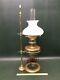 Rare Form Antique Brass Student Oil Lamp Milk Glass Shade Chimney Electrified