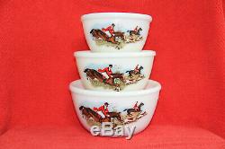 Rare HTF JAJ England Pyrex Vintage Tally Ho / Hunting Scene Bowl Set Complete